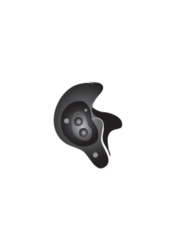 A drawing of an in the ear style hearing aid in the ear