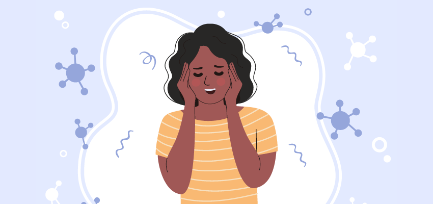An illustration of a woman suffering from itchy ears
